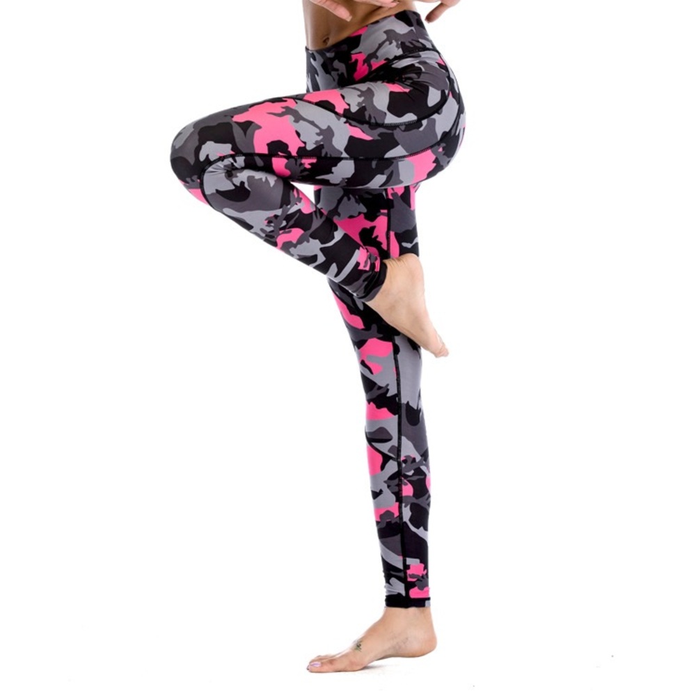Vibrant Camouflage Leggings - Black, Pink, and Gray